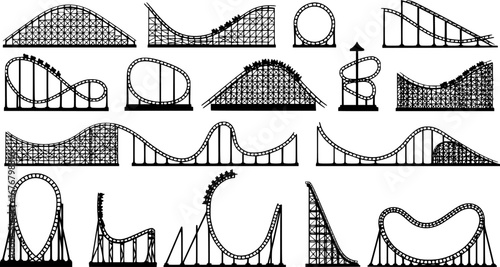 Rollercoaster silhouette vector. Rollercoaster Black flat icon illustration	