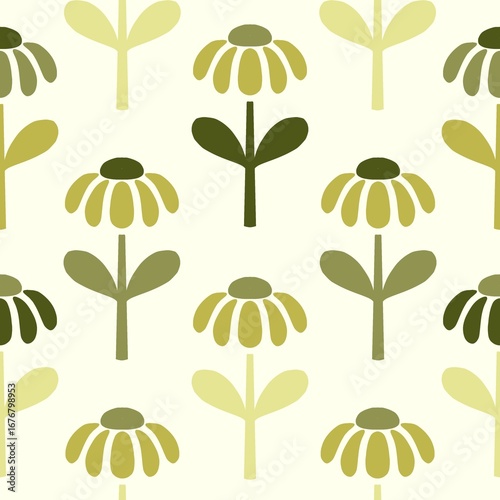 Seamless Daisy Flower Pattern in Green – Scandinavian Summer Spring Style