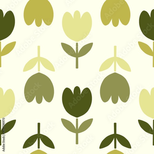 Scandinavian Leaf and Tulip Pattern Seamless Design in Green - Summer Spring Style