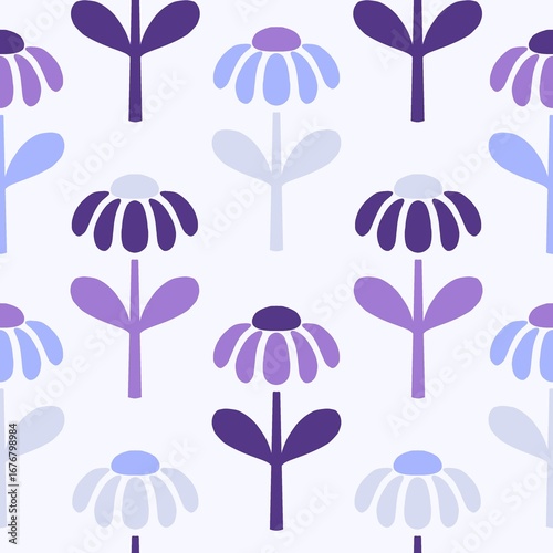 Seamless Daisy Flower Pattern in Purple – Scandinavian Cute Playful Style