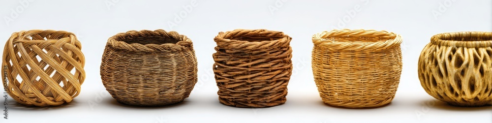 Obraz premium Small, round woven baskets in various styles