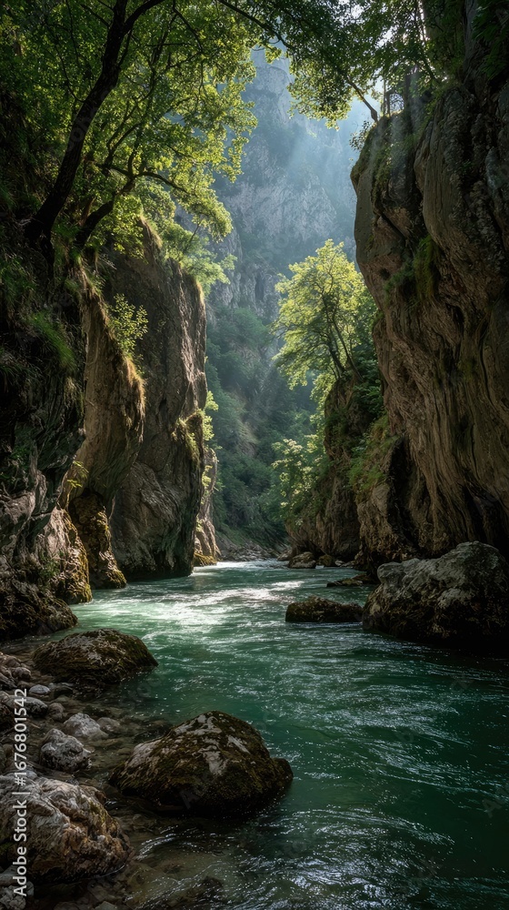 Fototapeta premium Verdant canyon river gorge