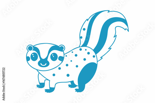 Cute Skunk Cartoon with Turquoise Outline, Spotted Body on White Background