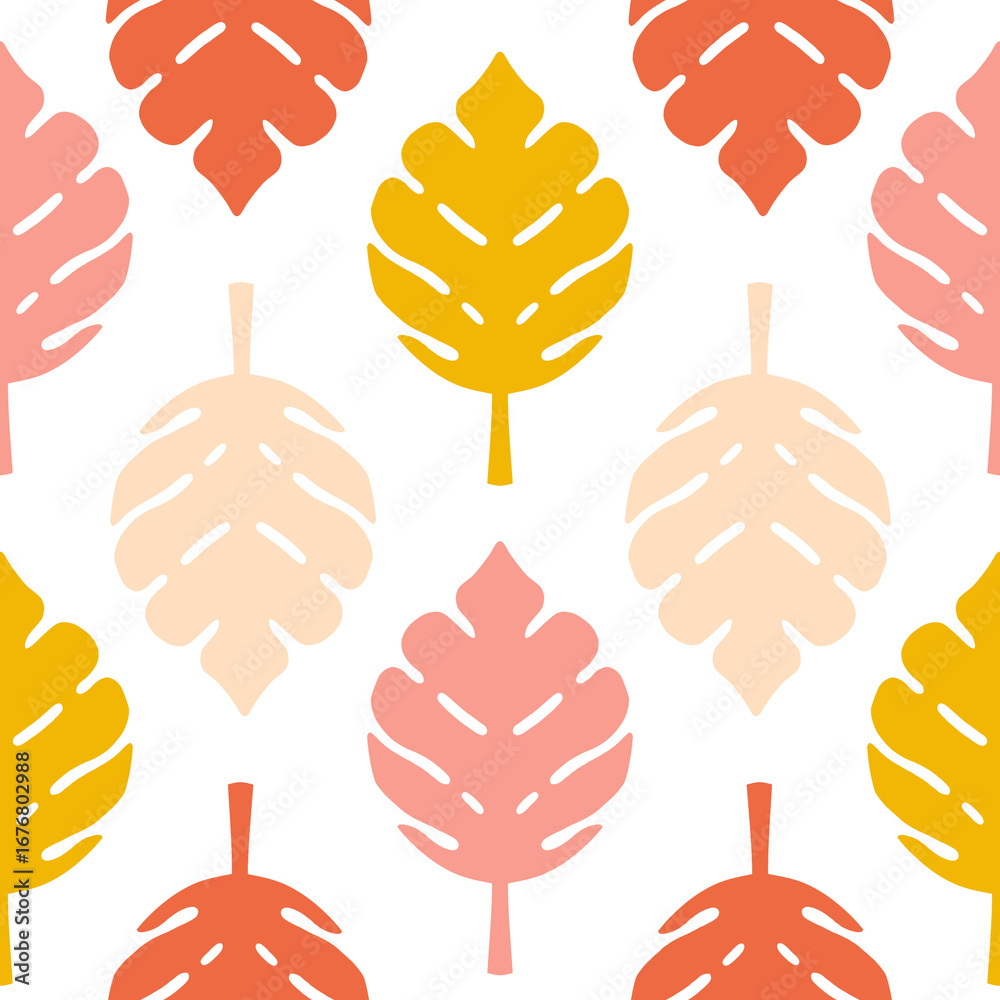 Fototapeta premium Seamless Pattern Backround Retro Leaf in Yellow and orange – Scandinavian Fall Autumn Style Transparent