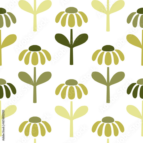 Seamless Daisy Flower Pattern in Green – Scandinavian Summer Spring Style Transparent
