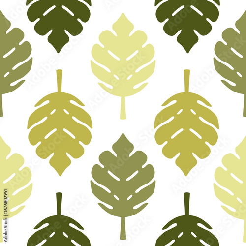 Seamless Pattern Backround Retro Leaf in Green – Scandinavian Summer Folk Style Transparent