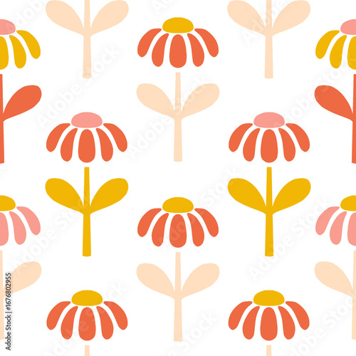 Seamless Daisy Flower Pattern in Yellow and Orange – Scandinavian Fall Autumn Style Transparent