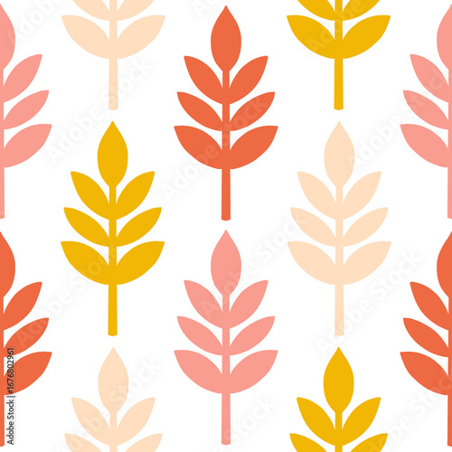 Minimal Leaf Seamless Pattern in Yellow and Orange – Scandinavian Autumn Fall Style Transparent