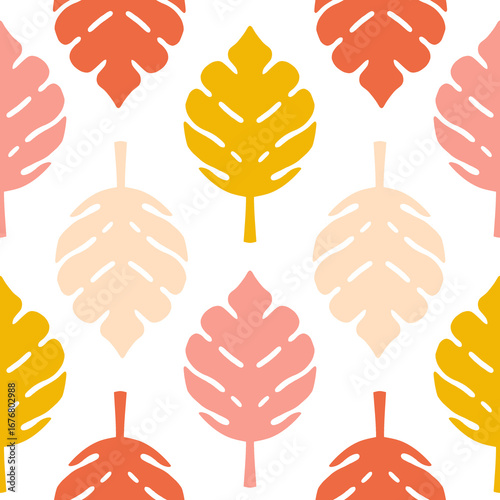 Seamless Pattern Backround Retro Leaf in Yellow and orange – Scandinavian Fall Autumn Style Transparent