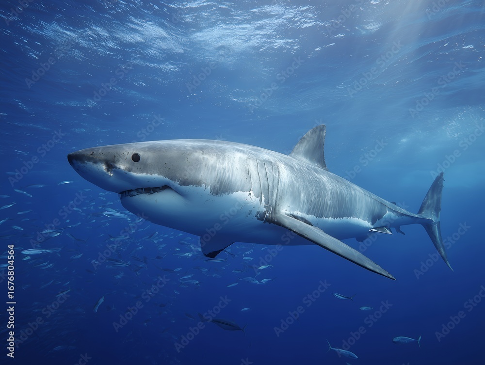 Fototapeta premium 海を泳ぐホオジロザメ