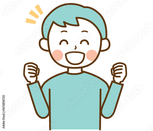 ガッツポーズで喜んでいる男性のイラスト