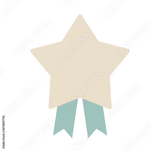 スモーキーグリーンのリボン付きの星のかわいいベージュのメダルイラスト