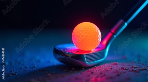 Orange golf ball on club head golf club sports