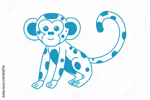 Outlined Blue Monkey Character on White Background