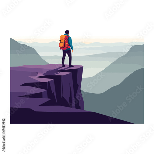 Solo Ascent: An adventurer stands triumphantly on the precipice of a majestic peak, gazing at the vista of a vast mountain range. The image evokes feelings of overcoming, ambition and personal growth.