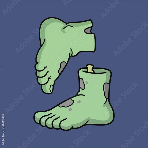 Cartoon Illustration of Severed Green Zombie Feet.