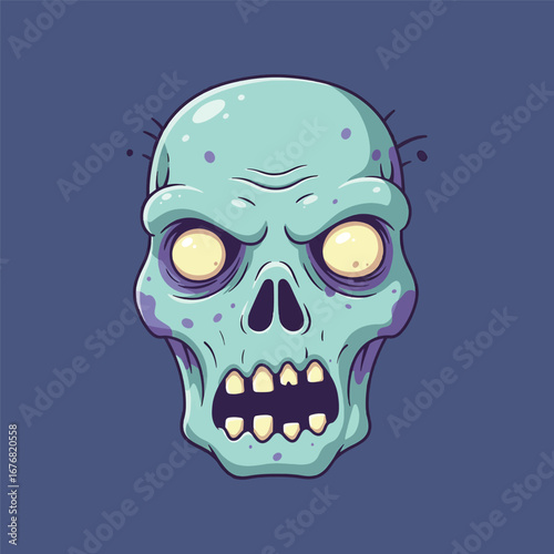 Cartoon Zombie Skull Illustration 1.