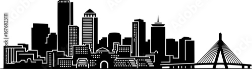boston city skyline line art silhouette vector illustration