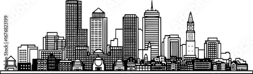 boston city skyline line art silhouette vector illustration