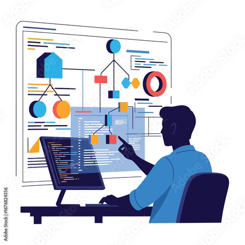 Tech Visionary: A silhouette of a programmer intently focused on a complex software interface. The digital world comes alive, inviting you to explore the realm of technology and innovation.