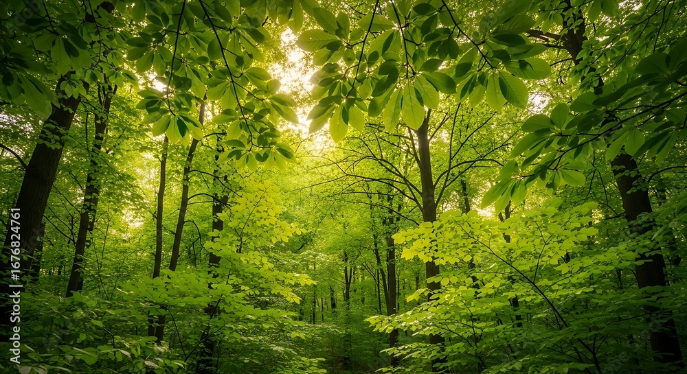 Obraz premium Lush Green Forest Canopy with Sunlight.
