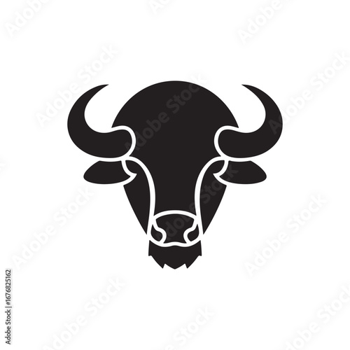 Black Bull or Buffalo Head Icon for Agriculture and Ranch Designs