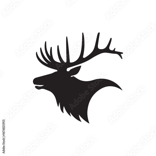 Majestic Stag Head Silhouette Vector Graphic with Large Antlers for Outdoor and Hunting Logos