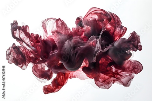 Maroon ink cloud abstract on white background, flowing pigment, smooth texture design elements