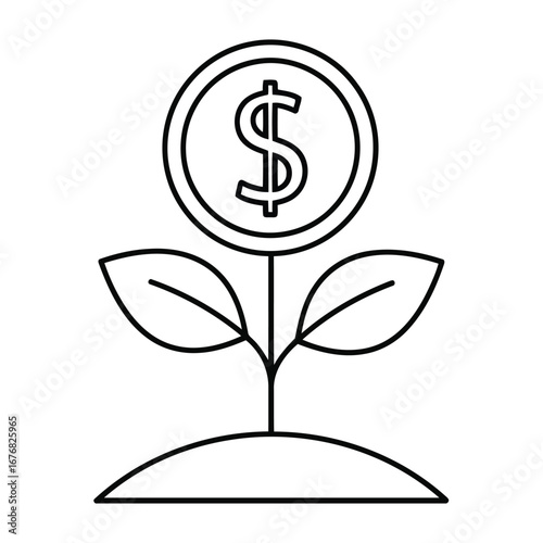 Growing money plant symbolizing financial growth investment and wealth accumulation concept white background