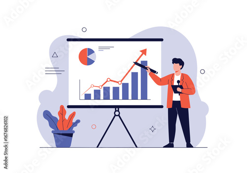Business presentation showing upward trends and financial growth with data visualization techniques