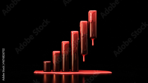melting bar chart dripping red liquid onto reflective surface surreal metaphor for loss illustration concept scene visual for commercial design use high detail quality stock image illustration concept