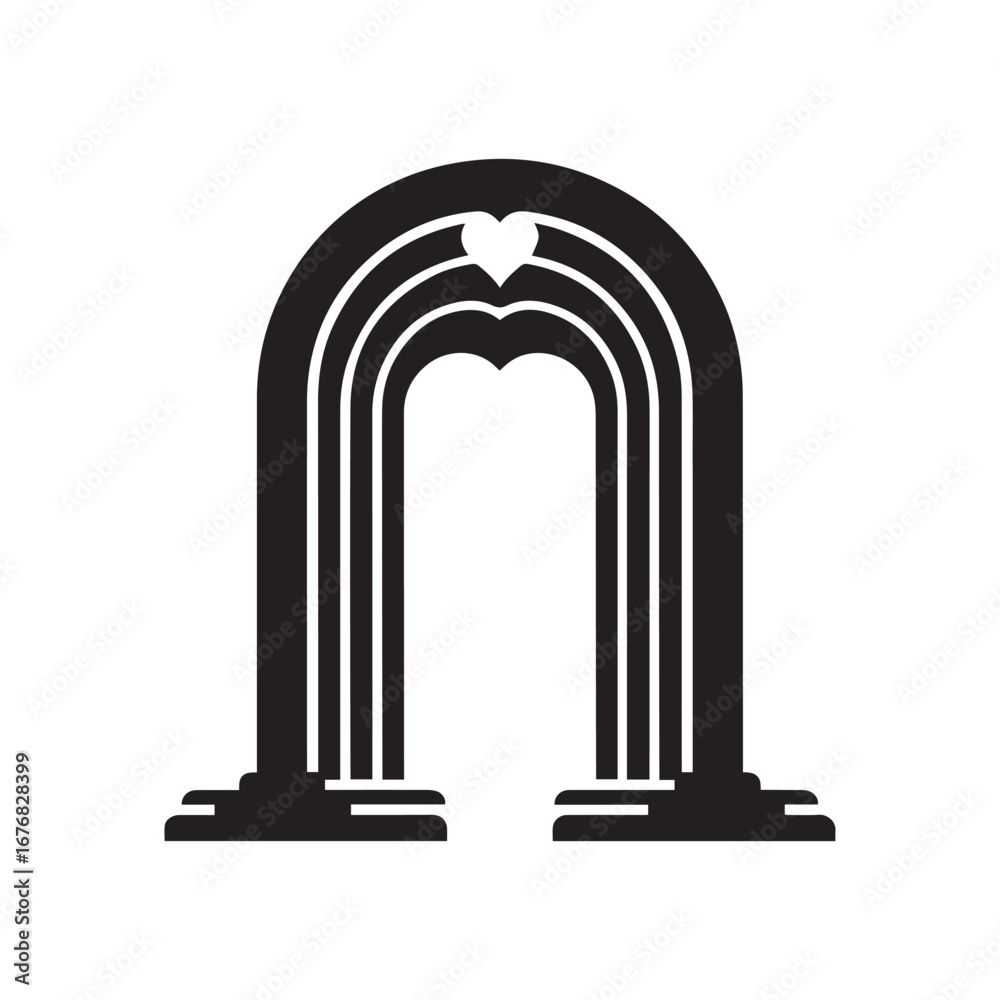 Fototapeta premium Black Wedding Arch Silhouette with Heart Detail for Event and Celebration Designs