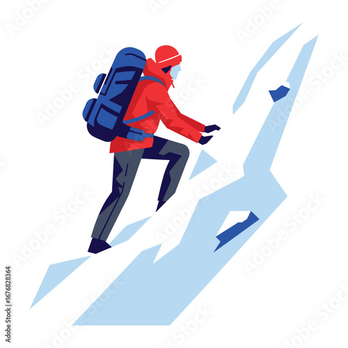 Mountain Ascent: A determined climber ascends a snow-covered mountain, embracing the challenge and breathtaking scenery.