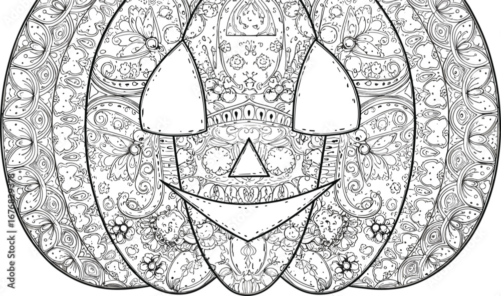 Naklejka premium Halloween pumpkin illustration coloring page - coloring book for kids