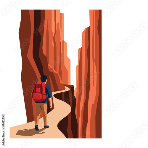Trailblazer's Journey: A solitary hiker navigates a winding trail through a majestic canyon, a symbol of exploration, adventure, and the beauty of the wilderness.