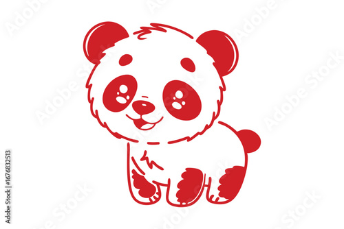 Red and White Cute Panda Bear Cub Standing Cartoon Design
