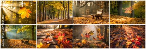 Golden autumn forest foliage sunlight fall leaves
