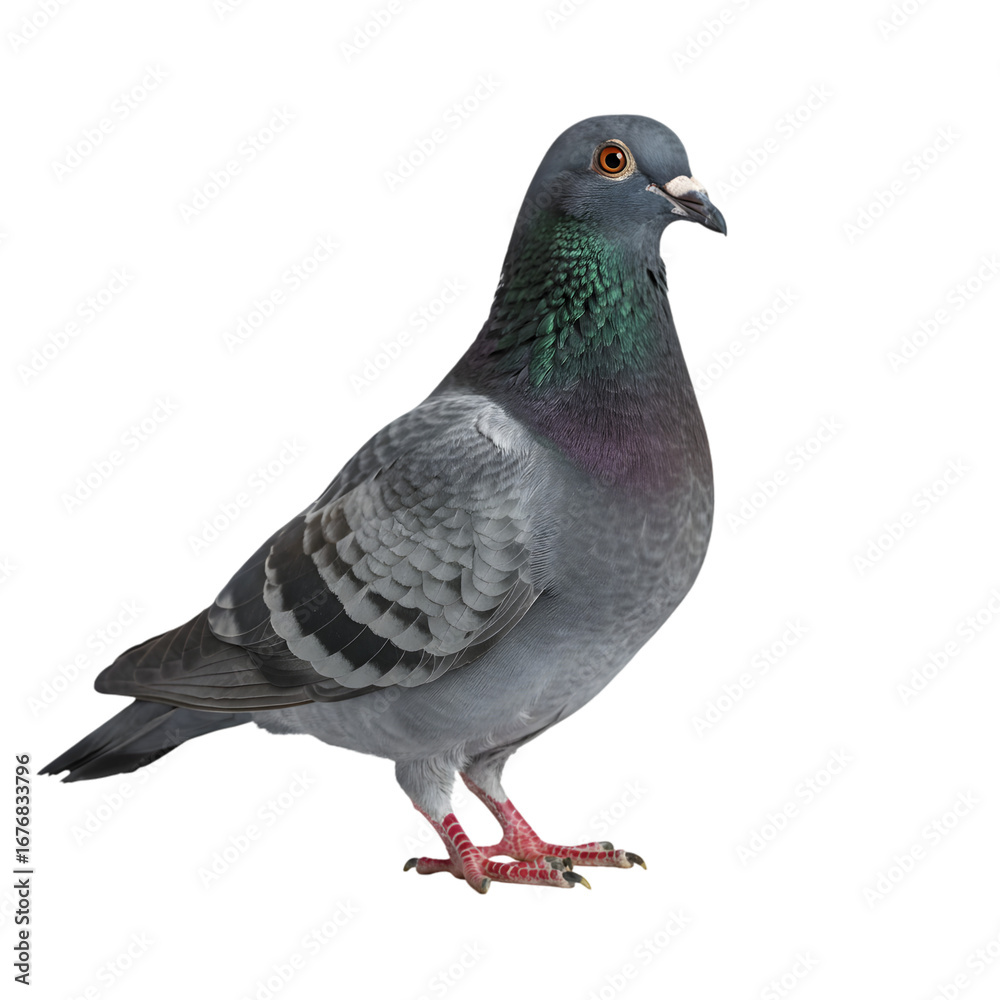 Naklejka premium Rock Pigeon: Profile View on White Background on transparent background