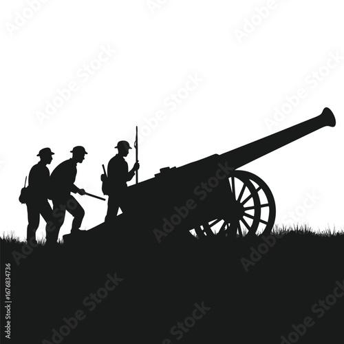 Soldiers operating a cannon in silhouette military 2