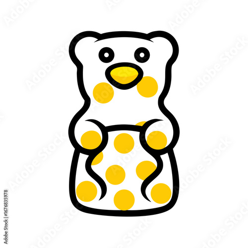 Cute cartoon gummy bear character with yellow polka dots  