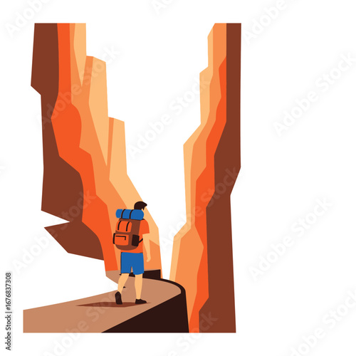Pathfinder's Ascent: A solitary figure embarks on a daring exploration through a majestic canyon, embodying the spirit of adventure and the thrill of discovery.