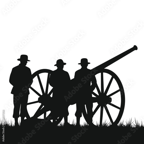 Three men in hats with a cannon silhouette artillery