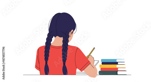 Focused young student writing notes with books ready to learn new skills and knowledge at school