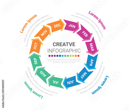 Timeline for 1 year, calendar, 12 months, Presentation business 4 quarter, Infographic Timeline can be used for workflow, process diagram, flow chart.