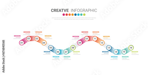 Infographic design template with numbers 16 option for Presentation infographic, Timeline infographics, steps or processes.