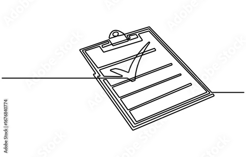 Continuous one line art drawing of clipboard with a checklist design. clipboard with a checklist one line vector illustration