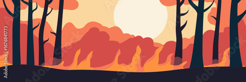 forest wildfire burning trees with flames smoke smoke in minimalistic flat vector style environmental disaster concept illustration
