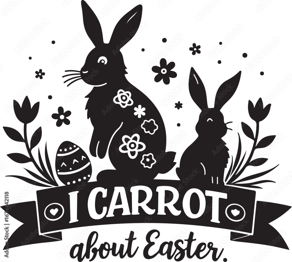 Fototapeta premium Egg-cüited for Easter – Cute Bunny Holiday DesignEaster Bunny & Egg Graphic – Festive Spring ArtworkEgg-cited Easter Logo – Holiday Celebration Illustration