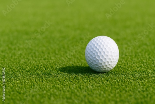 Golf ball resting on serene green grass capturing the essence of a perfect day on the course in harmony with nature and the sport of golf.