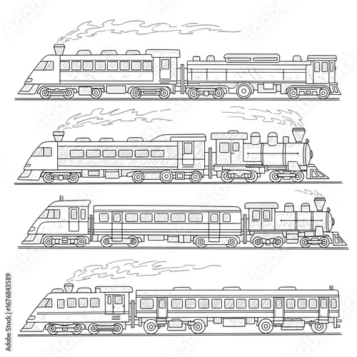 vector illustration set of  trains